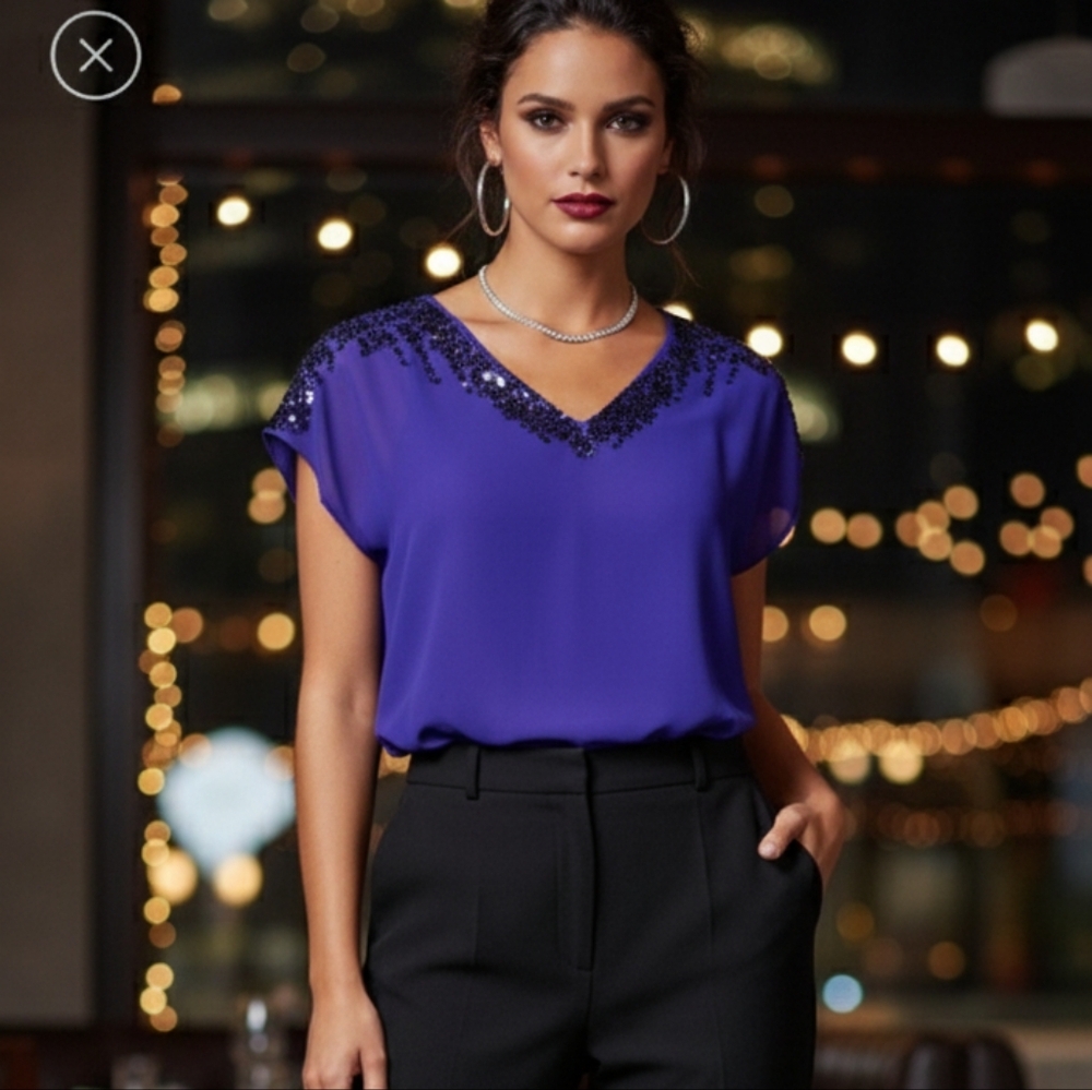 Express Purple Sheer Sequin Top, no flaws perfect